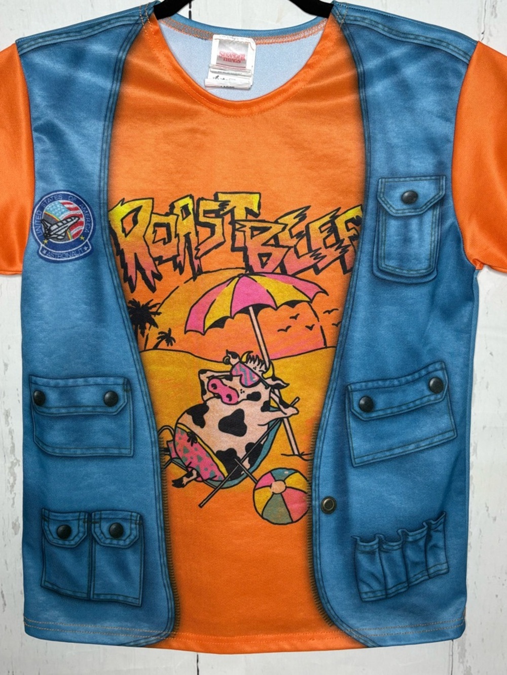 Kids Orange Graphic Tee with Blue Vest Print